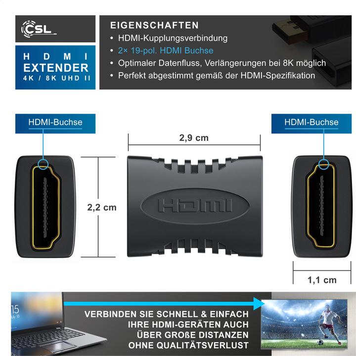 Actual product image CSL HDMI adapter, Full HD - extension - coupling, HDMI socket to HDMI socket (HDMI, 4.50 cm)