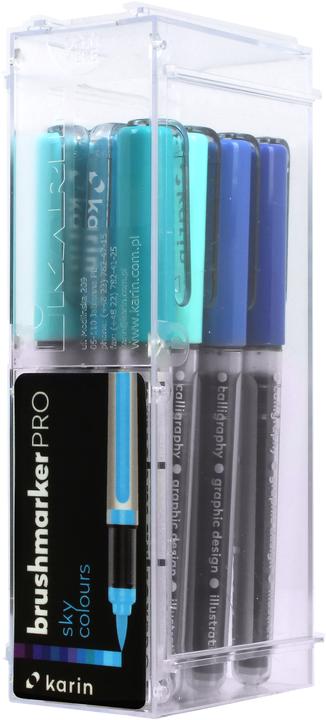 Actual product image Karin PRO - Brush Marker (sapphire blue 189, TURQUOISE 654, violet blue 688, Royal Blue 045, SKY BLUE 621, PLUM 197, arctic blue 264, indigo blue 169, cyan 207, EGYPTIAN BLUE 305, LILAC 226, Cool Aqua 204, 12 x)