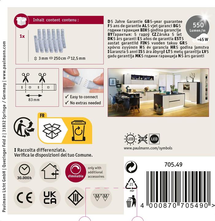 Immagine prodotto Paulmann MaxLED 500 Strisce (Bianco caldo, 250 cm, Interno)