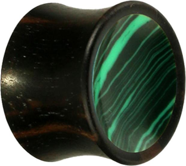 Actual product image Star Piercing Flared Plug Malachite Stone from Areng Wood (Organic, without brass, Mineral)