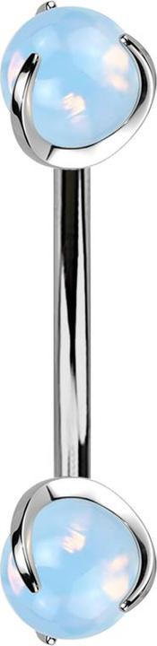 Star Piercing Micro Banane silber Innengewinde mit zwei Kugeln Opalite Stein gefasst (Mineralisch, ohne Messing, Titan G23)