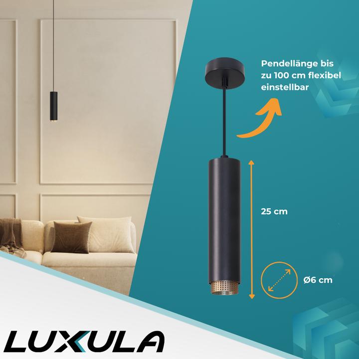 Actual product image Luxula LED pendant light, black/gold, 1-bulb (GU10)