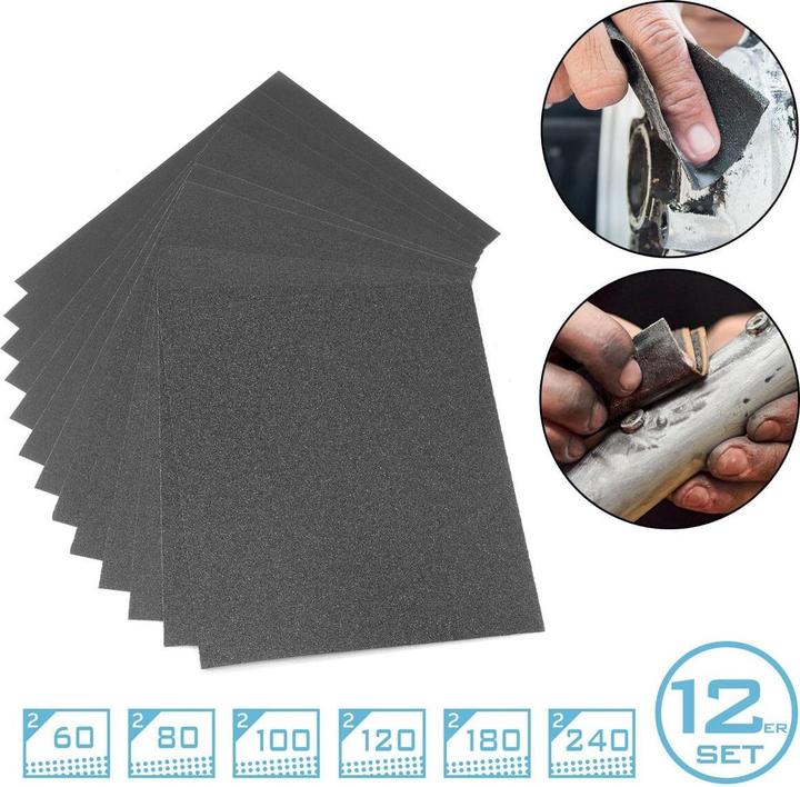 Produktbild Stahlwerk Schleifpapier 12er Set Siliziumcarbid (P80, P180, P60, P240, P100, P120)