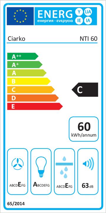 Energy Label Ciarko NTI 50 Wall mounted ³/h C (Wall hood)