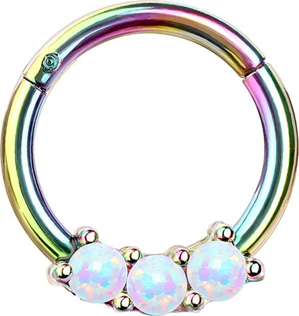 Immagine prodotto Star Piercing Anello a micro segmenti pieghevole colorato con tre sfere opaline bianche (Acciaio chirurgico 316L, senza ottone)