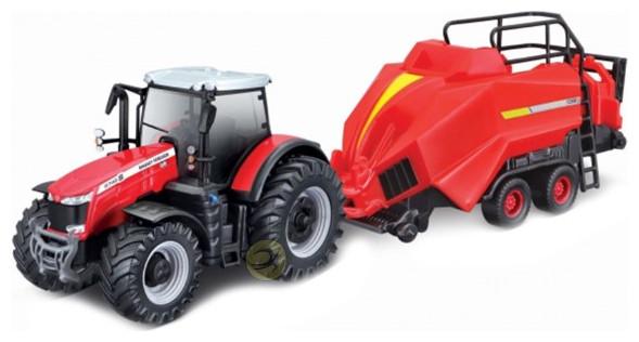 Immagine prodotto Bburago Diecast 1:43 FarmLand Massey Ferguson 8740S con sollevatore di balle motorizzato Età 3+ 18-31667