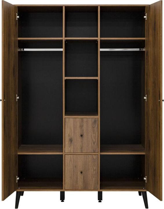Produktbild Bopita 2-Türiger Schrank mit 3 offenen Fächern/2 Schubladen Zara Walnuss/Mattschwarz (131 cm)