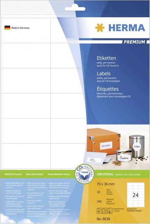 Produktbild HERMA Adressetiketten A4