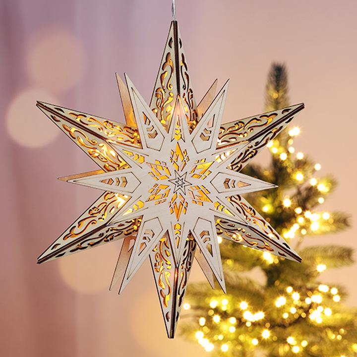 Produktbild Mojawo Weihnachtsstern Holz mit 6 warm-weissen LED