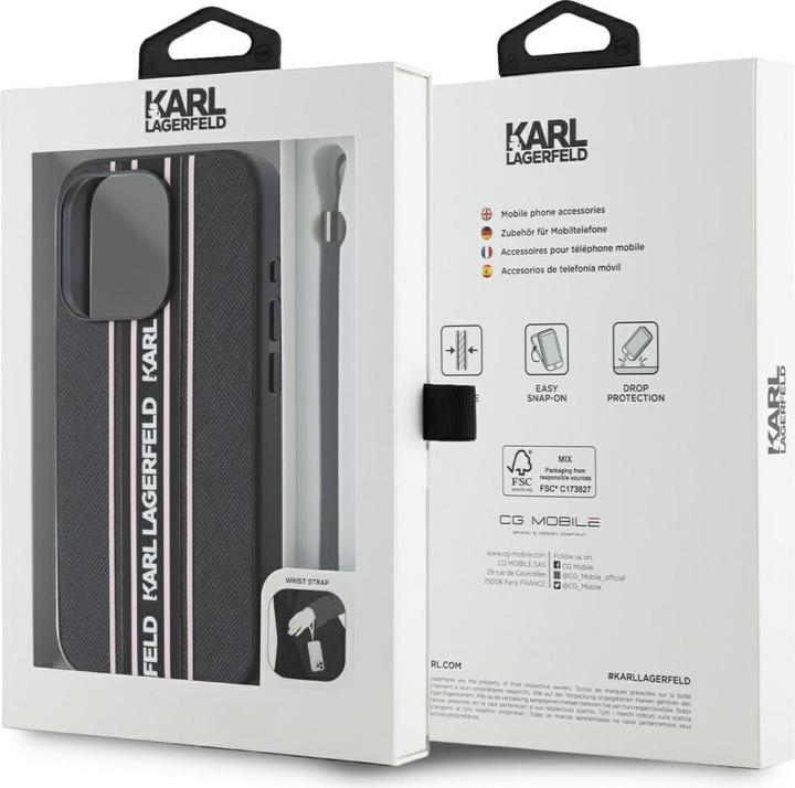 Actual product image Karl Lagerfeld PU Saffiano Athleisure Stripe and Strap Case for iPhone 15 Pro Pink (Apple iPhone 15 Pro)