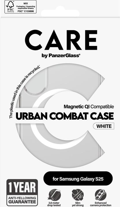 Produktbild PanzerGlass CARE by ® Flagship Case Transparent Urban Combat m. Weiss Qi Compatible Samsung Galaxy S (Samsung Galaxy S25)