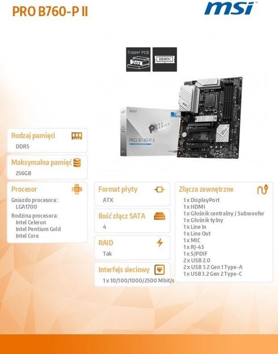 Actual product image MSI PRO B760-P II (LGA 1700, Intel B760, ATX)