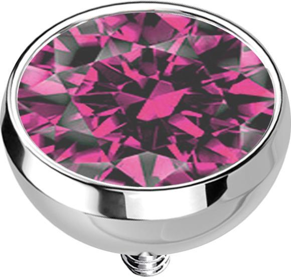 Star Piercing Dermal Anchor Halbkugel silber mit Kristall pink (ohne Messing, Chirurgenstahl 316L)