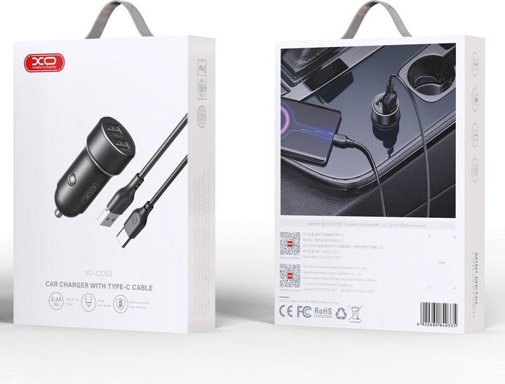 Produktbild xO Autoladegerät CC53 12W 2x USB schwarz + USB - USB-C Kabel