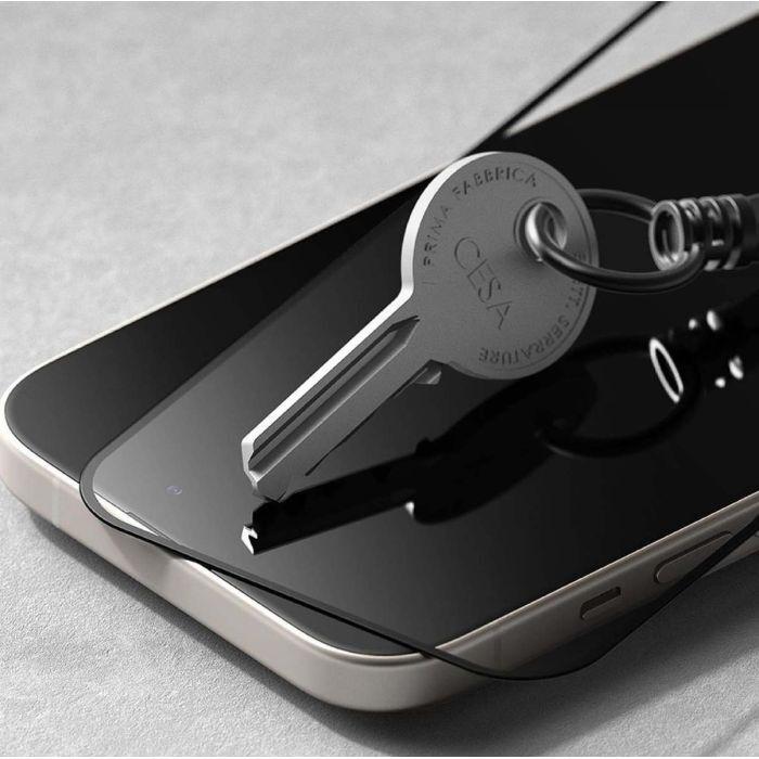 Actual product image Ringke iPhone 15 Screen Protector Premium Tempered Glass 9H with installation jig Transparent (1 Piece, Apple iPhone 15, Apple iPhone 16)