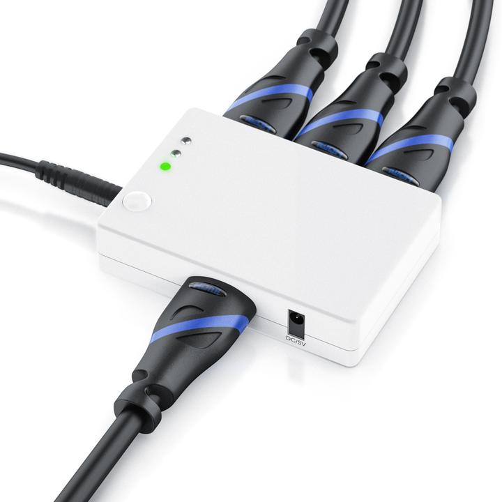 Produktbild CSL 3 Port HDMI Switch, Audio / Video Verteiler mit Verstärker, 3D, Full HD, inkl. Fernbedienung, weiss