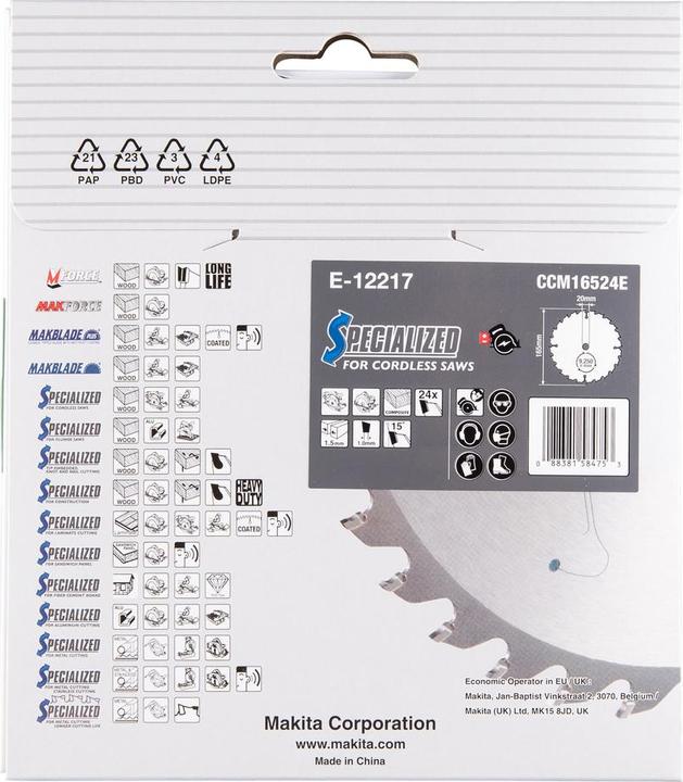 Image du produit Makita Lame de scie 165x1,5x20, 24Z EFFICUT