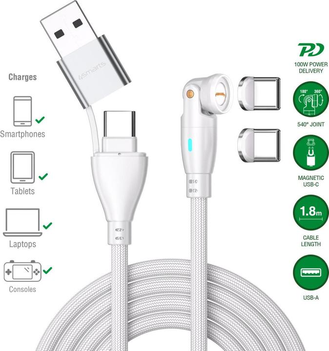 Produktbild 4smarts USB-C/A 540° Magnetkabel GravityCord (1.80 m, USB 2.0)