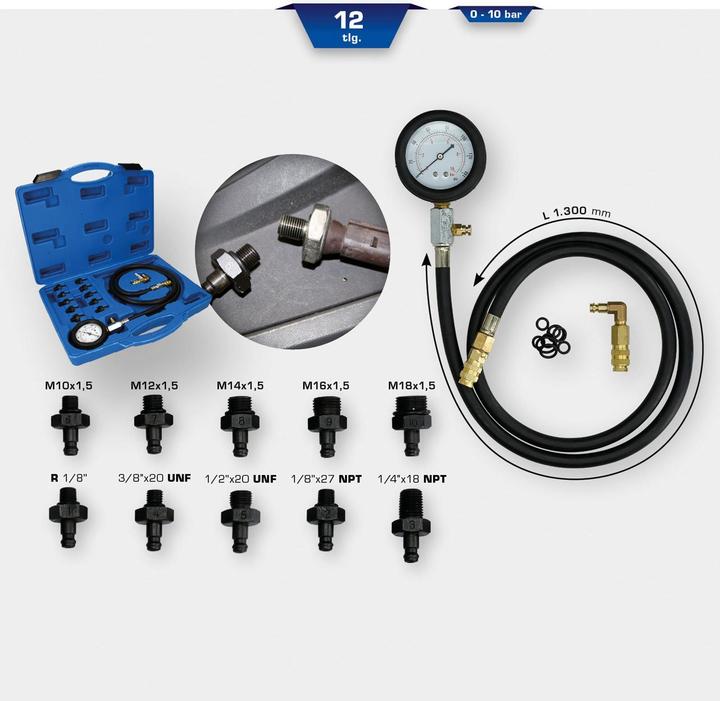 Actual product image Brilliant Tools Engine oil pressure tester, 12 pcs