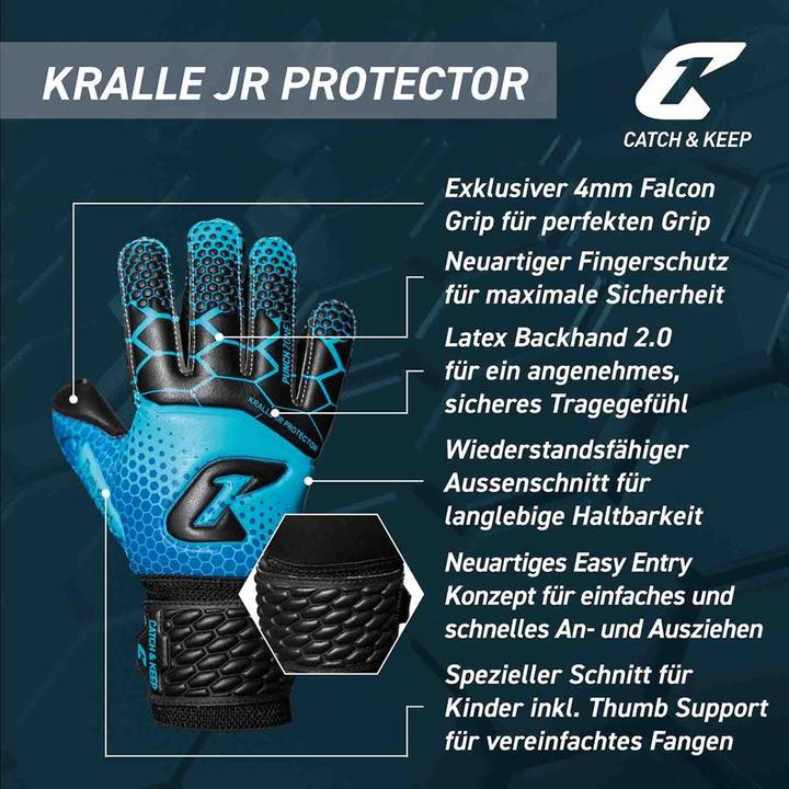 Produktbild Catch & Keep Fussballhandschuhe Kralle Protector Gr. 4 Blau Torwart Keeper Goalie Handschuhe (4)
