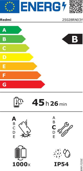 Energy Label Xiaomi Redmi A5 4G (128 GB, Ocean Blue, 6.88", Dual SIM, 32 Mpx, 4G)