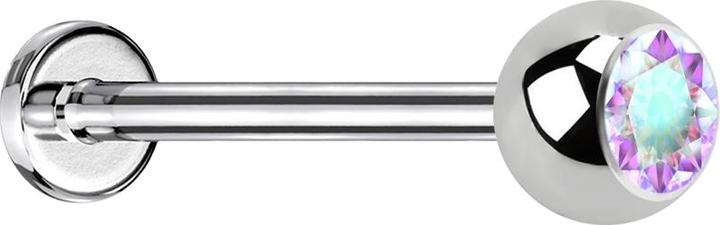 Image du produit Star Piercing Micro Threadless Labret argenté avec boule de cristal multicolore (Acier chirurgical 316L)