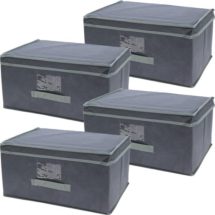 Produktbild Storage Solutions 4er-Set Aufbewahrungsbox mit Deckel & Henkel, faltbar, 44 x 22 x 33 cm, grau (32 l)