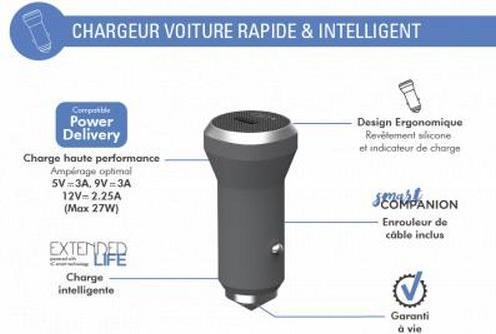 Actual product image Bigben BBC Force Power 27W USB C Car Charger