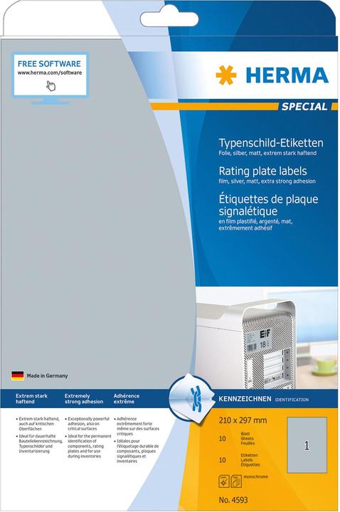 Produktbild HERMA Typenschild Etiketten A4
