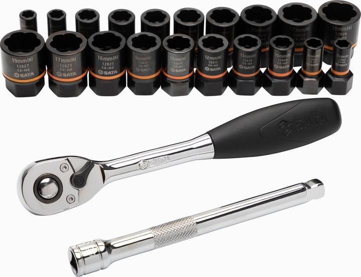 Produktbild SATA Schraubenausdreher-Set BoltBiter, 23-teilig, 1/4 und 3/8 " (19 mm, 8 mm, 10  mm, 14 mm, 18 mm, 11 mm, 7 mm, 12 mm, 17 mm, 15 mm, 13 mm, 9 mm, 16 mm)