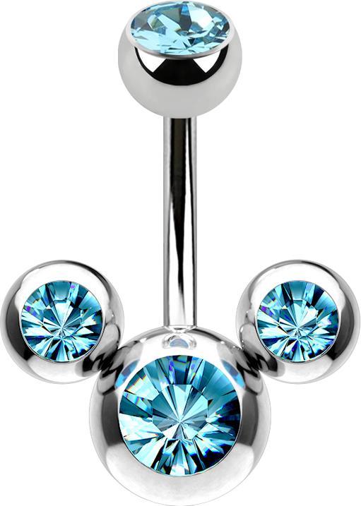 Star Piercing Banane silber Micky Maus mit Kristall aqua (Chirurgenstahl 316L, ohne Messing)