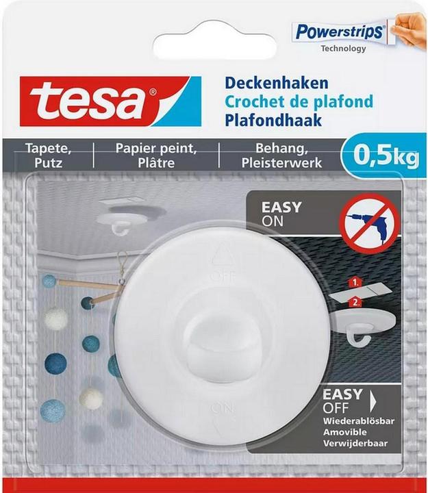 Produktbild tesa 3x Deckenhaken für Tapete & Putz, selbstklebend