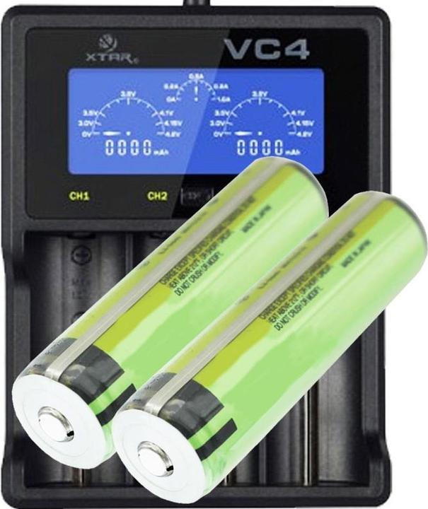 Produktbild AccuCell 2x Panasonic 18650 Li-ion Akku und 4fach Li-ion Schnell-Ladegerät, 1x AccuSafe AkkuBox f... (2 Stk., 18650, 3400 mAh, Ladegerät inkl. Akku)