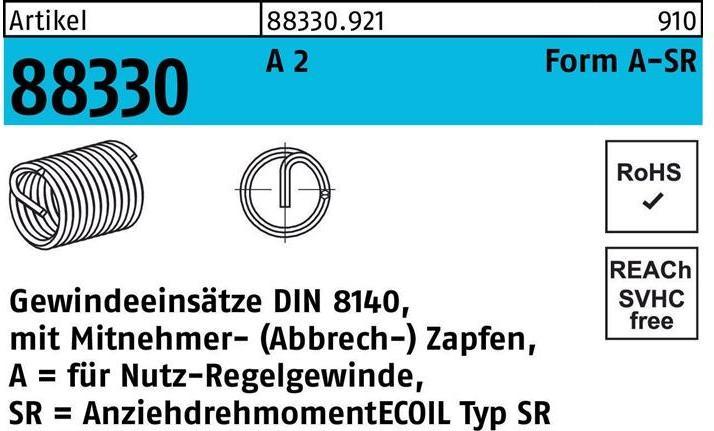 Produktbild Amecoil Gewindeeinsatz R 88330 Form A M 8 x 16 A 2