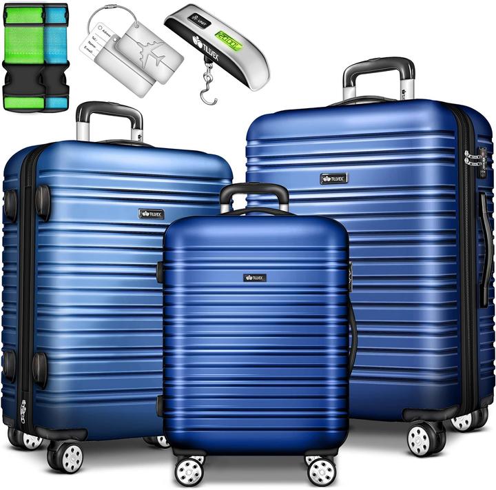 Tillvex 3-teiliges Hartschalenkoffer Set (Handgepäck (bis 50l), M (50 - 90l), L (90 - 115l))