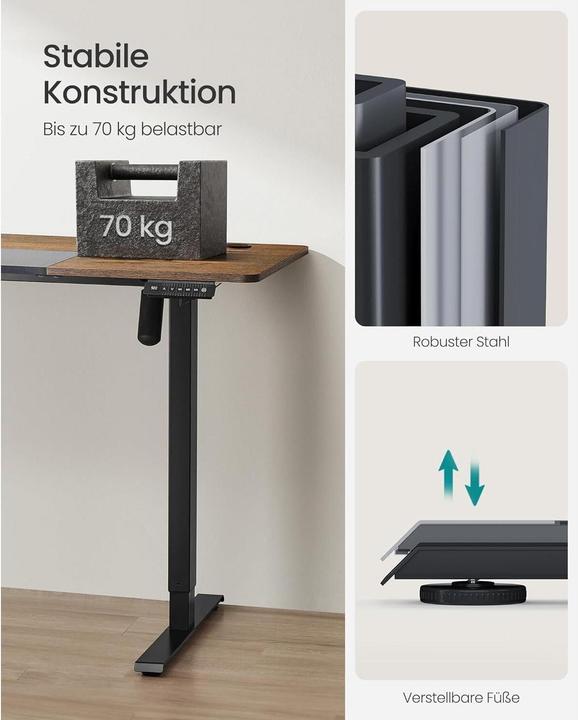 Produktbild Songmics elektrisch höhenverstellbarer Schreibtisch braun rechteckig, C-Fuss-Gestell schwarz 140,0 x (140 x 60 x 120 cm)