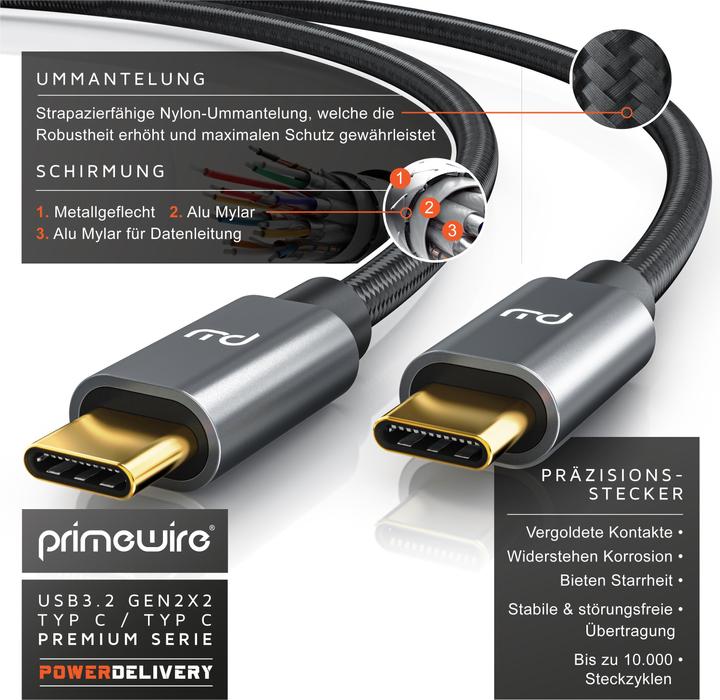 Produktbild Primewire USB C — USB C (1 m, USB 3.2, 100 W)