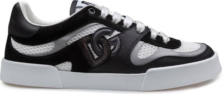 Actual product image Dolce & Gabbana portofino strobel light sneakers in leather and fabric color black and white (42)