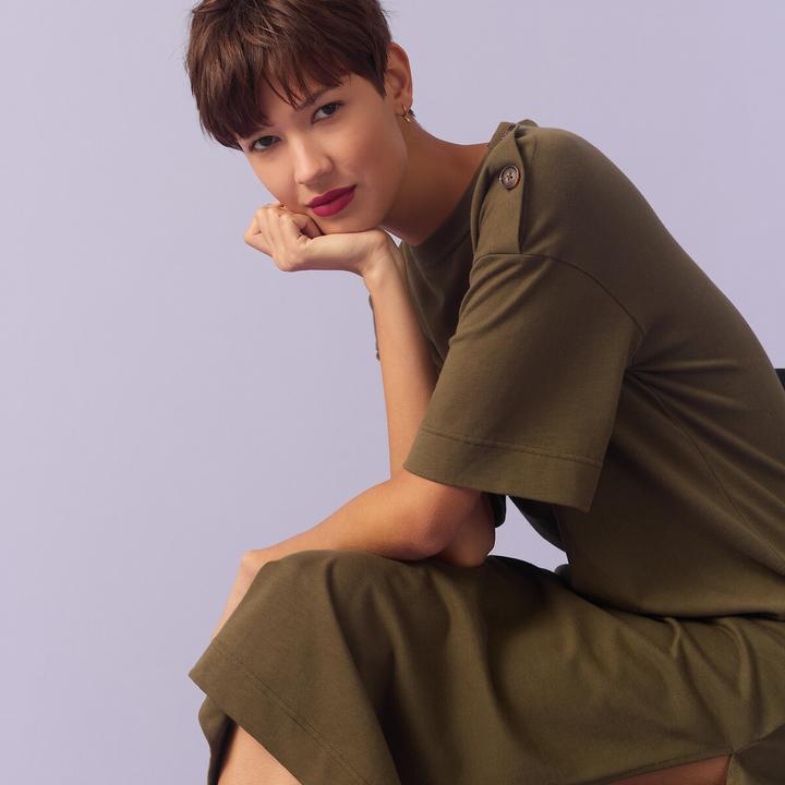 Produktbild La Redoute Collections Langes Jerseykleid mit Knopfleiste an der Schulter (L)