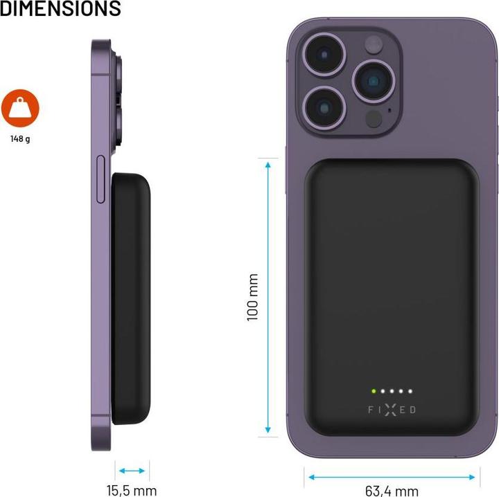 Immagine prodotto Fixed MagZen Trådløs PD 20W Power Bank 10.000 mAh Sort Powerbank - Sort - 10000 mAh (10000 mAh, 12 Wh)