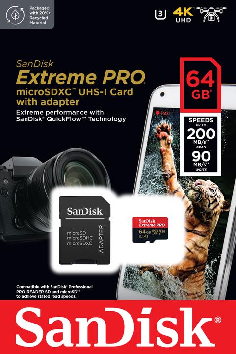 Immagine prodotto SanDisk Extreme PRO UHS-I V30 (64 GB, microSDXC, U3, UHS-I)