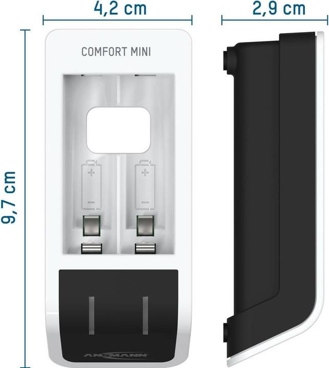 Produktbild Ansmann Comfort Mini Ladegerät inkl. 2 AA Mignon Akkus 2100 mAh (1 Stk., AA, AAA, 2100 mAh, Ladegerät inkl. Akku)