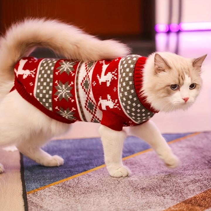 Immagine prodotto Alopini Accogliente maglione natalizio per gatti e cani di piccola taglia - con stampa di renne e cani (XL, Cappotto per cani)