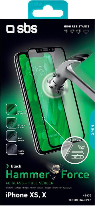 Immagine prodotto SBS Protettore di schermo 4D Full Glass per iPhone XS/X (1 Pezzo/i, Apple iPhone X)