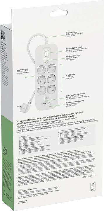 Actual product image Belkin Surgemaster surge protection (6 x, CEE 7/3, 2 m)