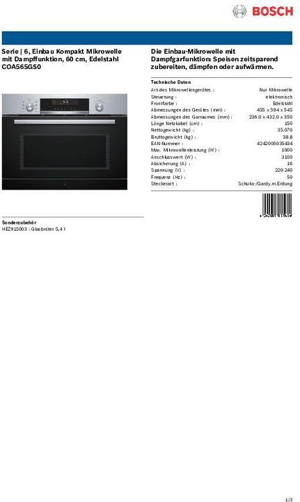 Image du produit Bosch Hausgeräte Coa565gs0