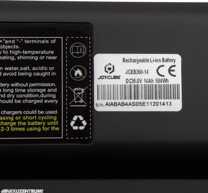 Produktbild Phylion E-Bike Akku Joycube SF-06 36V 14Ah JCEB360-14 - Rahmen (DownTube) (504 Wh, E-Bike Akku)
