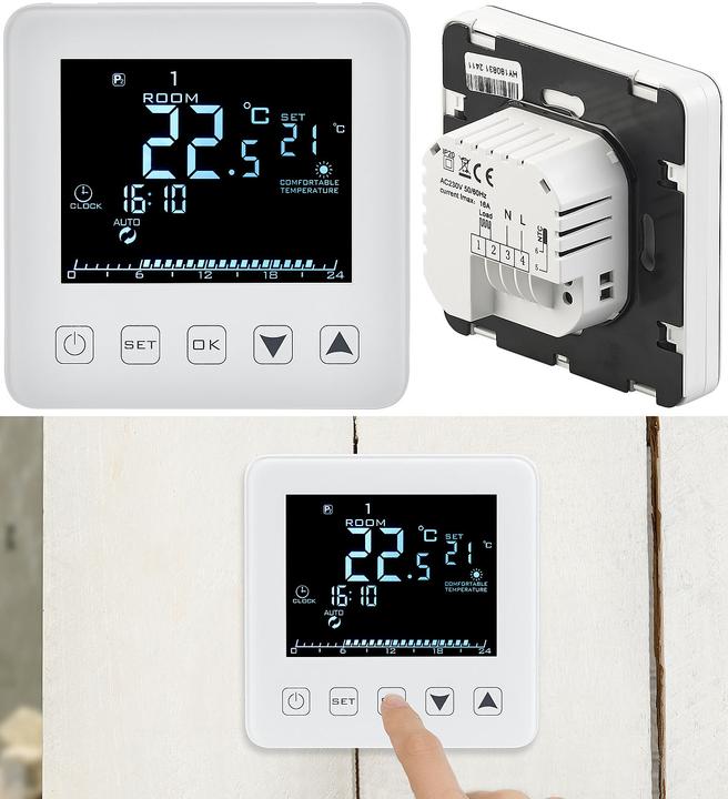 Actual product image Revolt Wall thermostat for floor heating with LCD and touch buttons