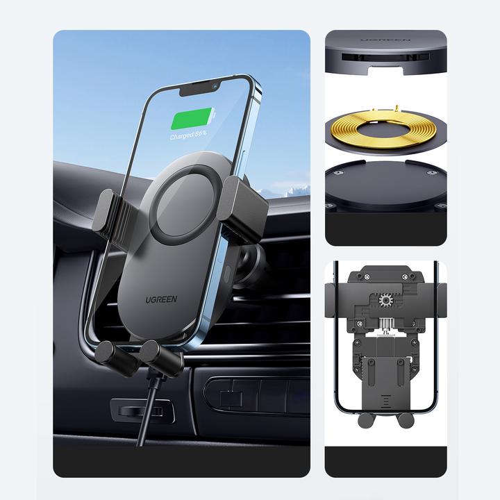 Actual product image Ugreen Car holder for ventilation grille with inductive charging CD256 (silver)
