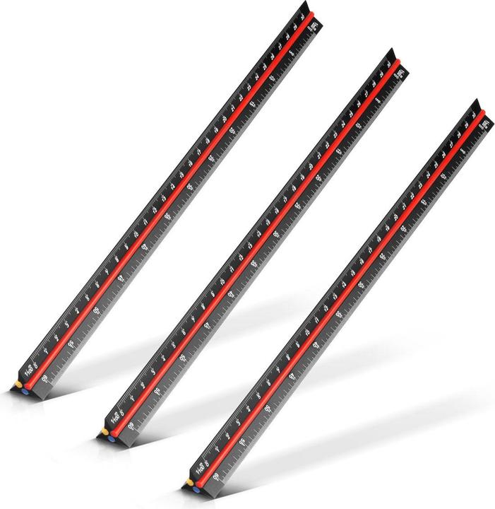 Stahlwerk Set di 3 righelli triangolari da 30 cm con scala metrica Righello per architetti (30 cm)